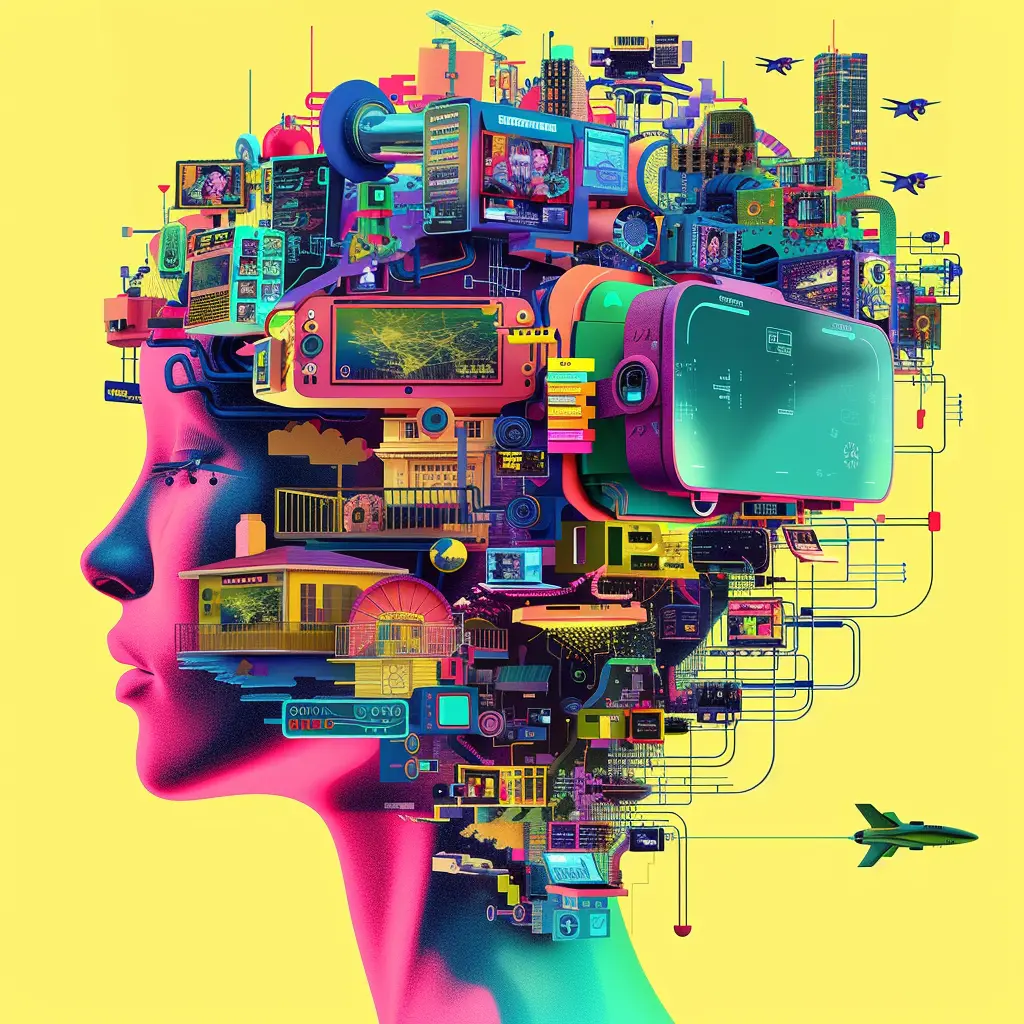 digital artistic head image of a person  in dark yellow background